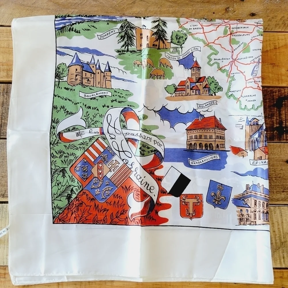 France map silky fabric acetate cream‎ color scarve with map